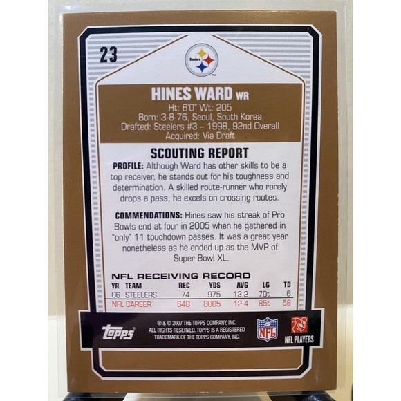 Hines Ward 2007 Topps DPP Gold‎ #23 MINT Pittsburgh Steelers NFL Football Card - Picture 2 of 2